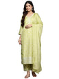 Libas Green Self Design Silk Blend Straight Kurta With Trousers & Dupatta