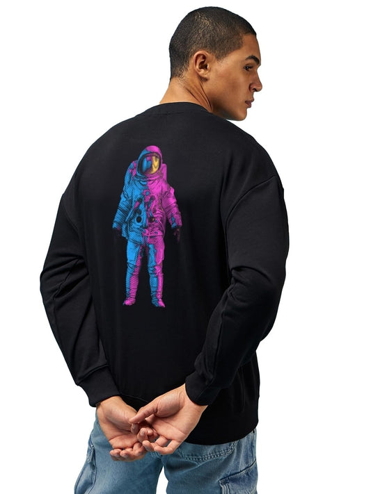 Bewakoof Official NASA Merchandise Mens Graphic Printed Oversized Fit Sweatshirt_625414_Black_L