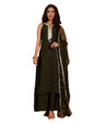 Varanga Zari & Sequin Lace Embellished Sleeveless Straight Kurta Paired With Tonal Plazzo And Dupatta Olive