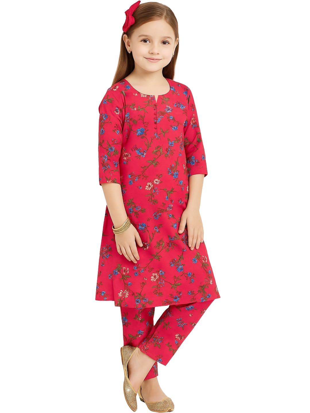 A.T.U.N. (ALL THINGS UBER NICE) Girls Floral Printed 3/4 Sleeve Kurti and Pant Set | Stylish Traditional Ethnic Wear Salwar Suit