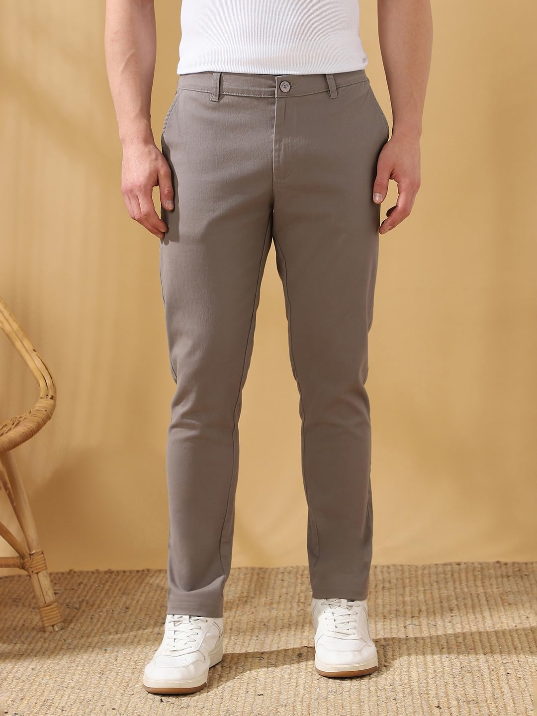 Dennis Lingo Men Straight-fit Cotton Chinos Grey
