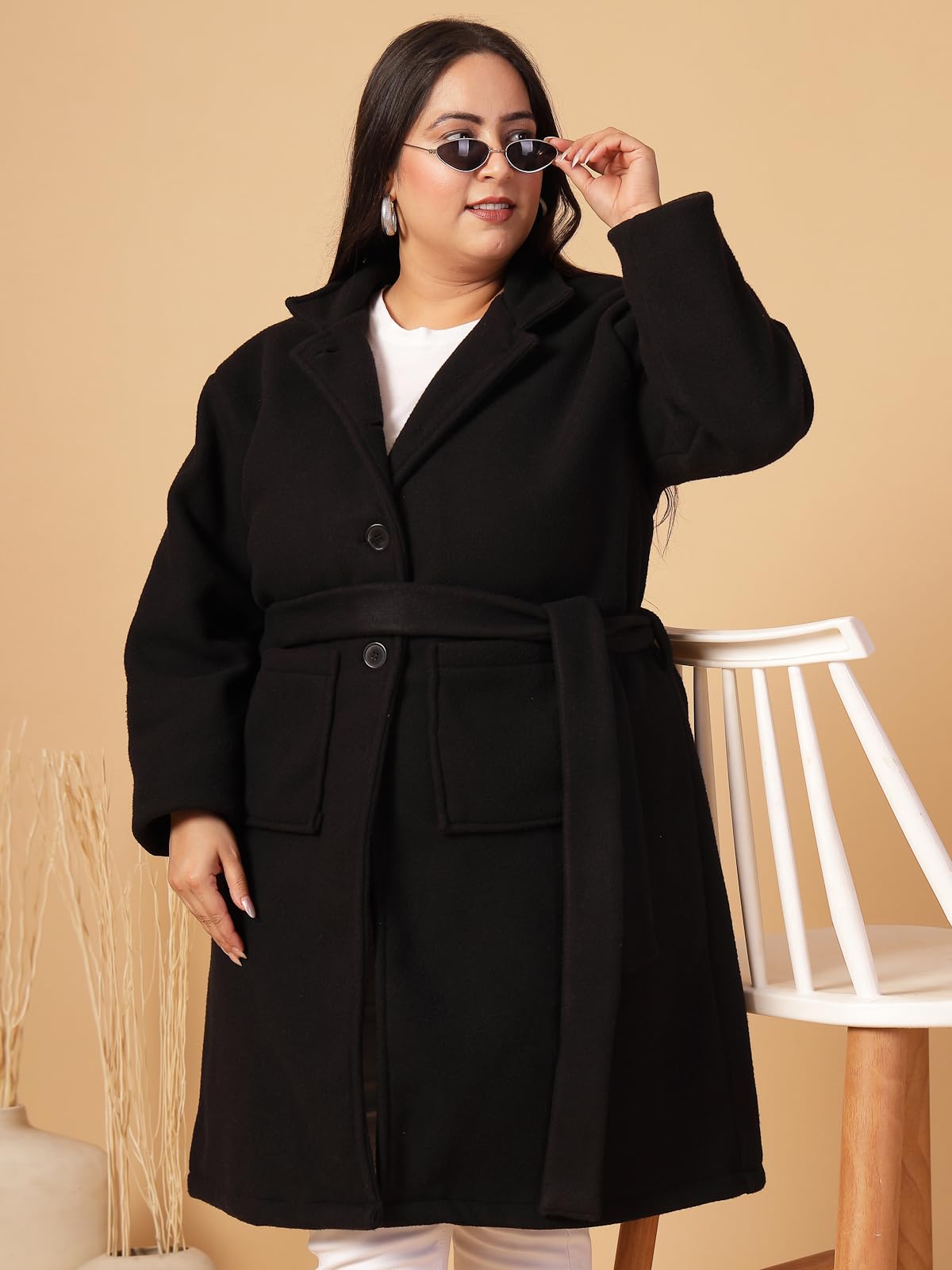 Rigo Cotton Full Sleeves Plus Size Long Overcoat for Women | Plus Size, Lapel Collar Womens Jacket | Winter Wear Over Coat for