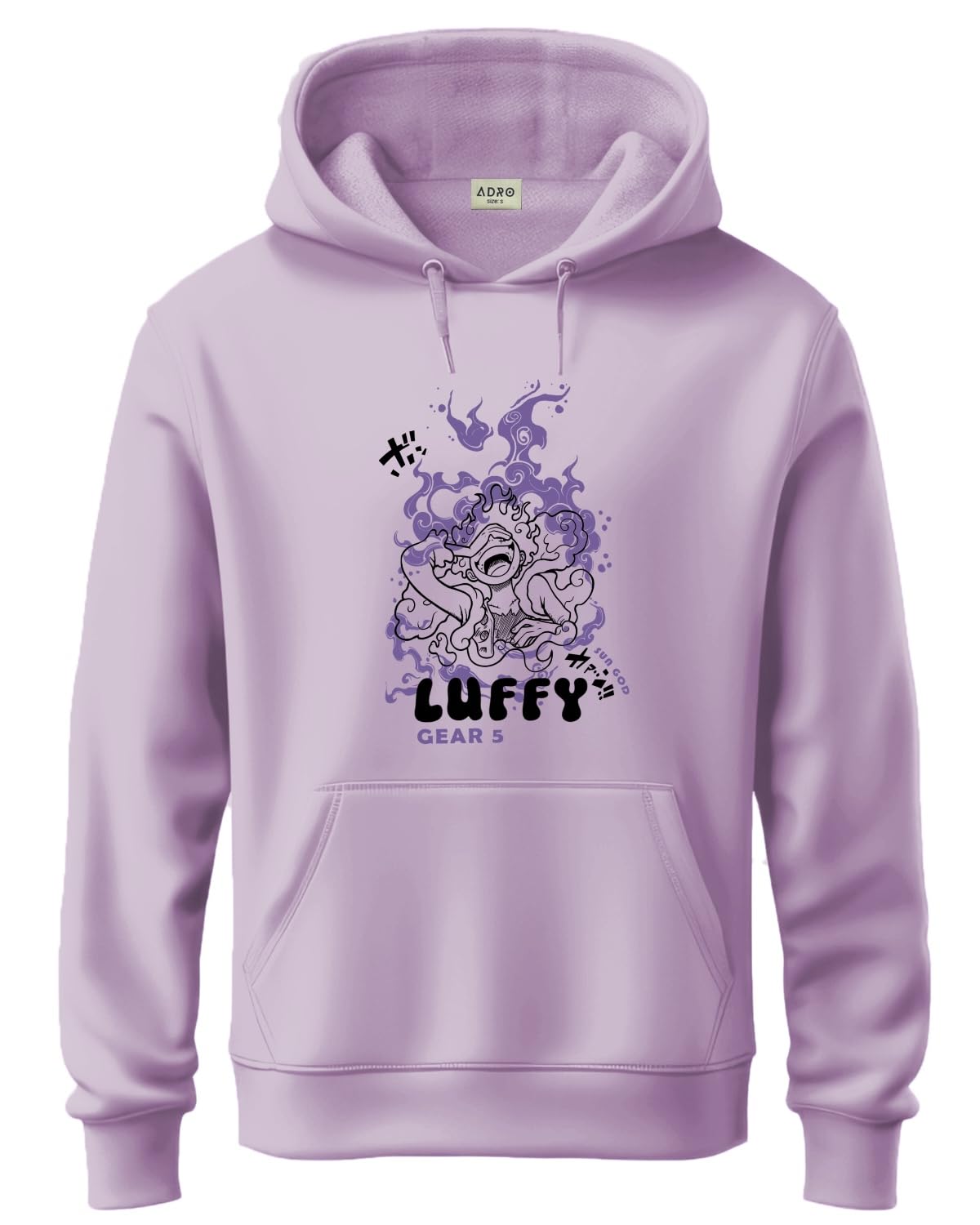 ADRO Men's Cotton Neck Hooded Sweatshirt (H24-LUFFY-PU_Lavender