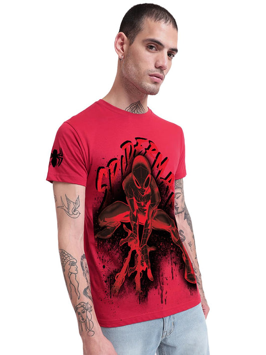 Bewakoof Official Marvel Merchandise Spiderman Mens Graphic Printed Regular Fit Half Sleeve Round Neck Pure Cotton T-Shirt_6945