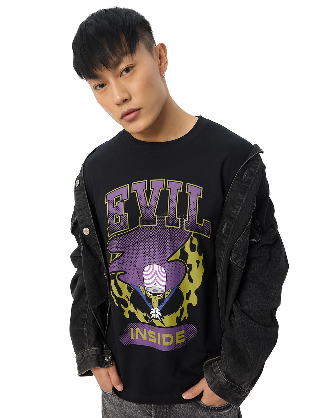 The Souled Store Official PPG: Evil Inside Men and Boys Short Sleeves Round Neck Regular Fit Cotton T-Shirts Black