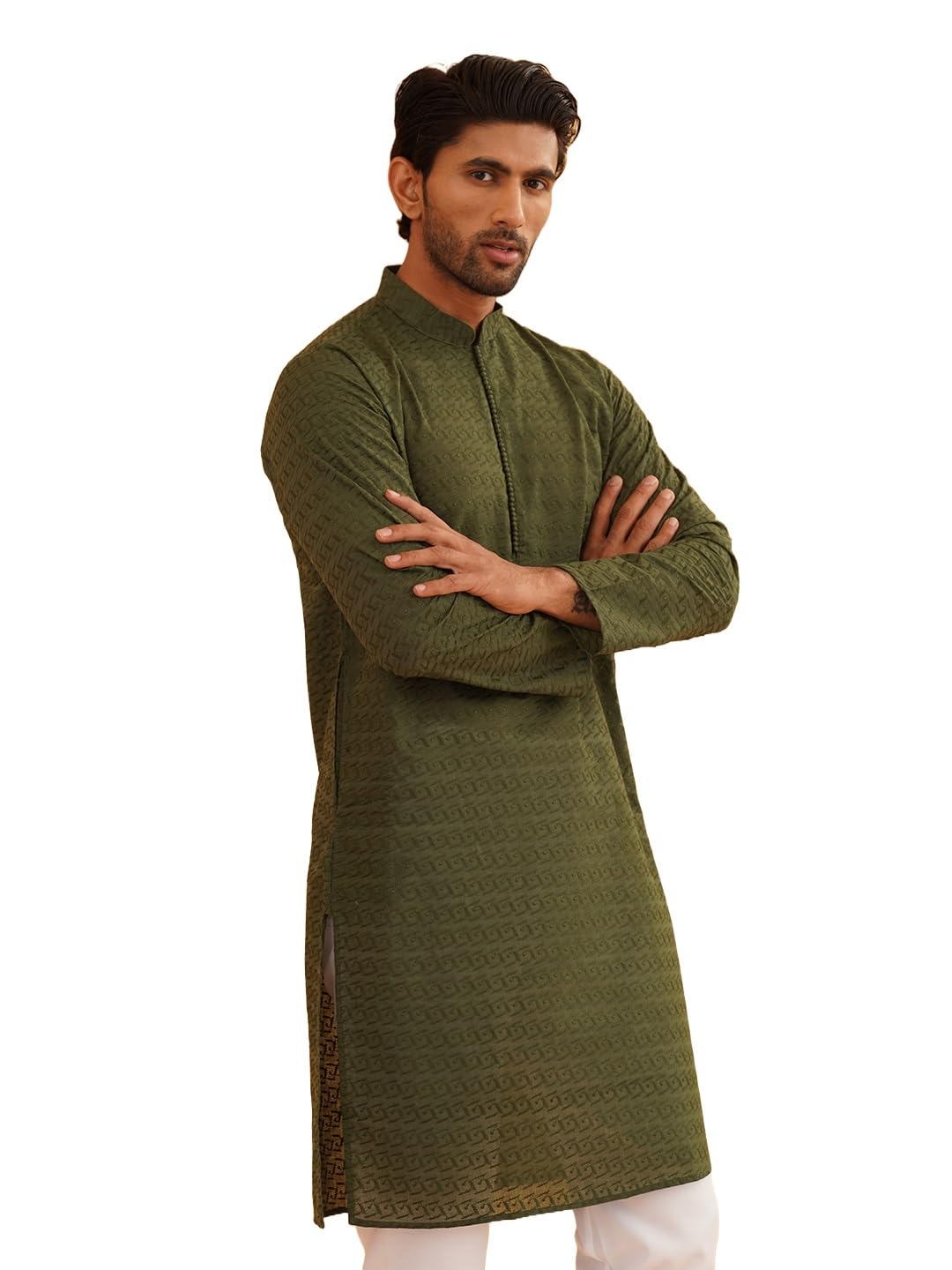 SOJANYA (Since 1958 Festive Heritage Elegant Chikankari Dark Green Kurta for Men