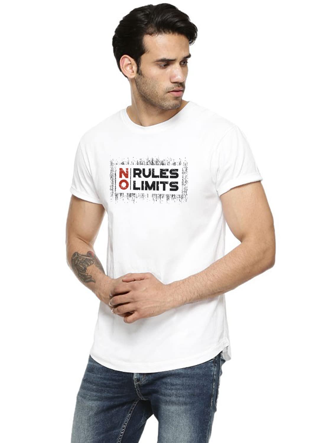 ADRO No Rules No Limits Mens Printed T-Shirt (RNR-M-LIM-WH_White)