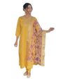 Naixa WomenS Mustard Chanderi Embroidered Straight Kurta With Chanderi Pant And Jacquard Printed Dupatta Sets (Nx-Or-K96-Mustar