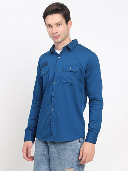 Shasmi Mens Double Pocket Cotton Shirt | Formal | Office Wear | Plain | Full Sleeve - Slim Fit Shirt for Men | Shirt for Men |