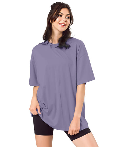 SHODOX Womens Cotton Blend Oversized Drop Shoulder Solid T-Shirt(Pack of 1)