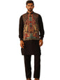 Jompers Mens Paisley Printed Nehru Jacket With Solid Kurta Pyjama Set