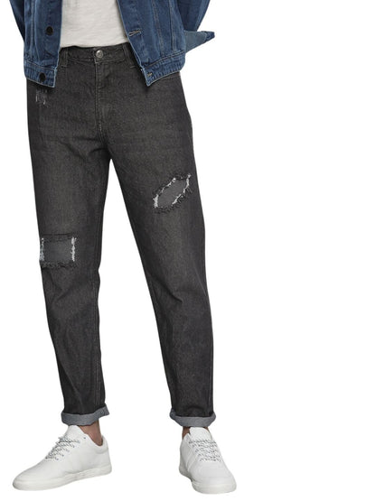 The Indian Garage Co Men Dad Fit Distressed Mid-Rise Jeans Charcoal