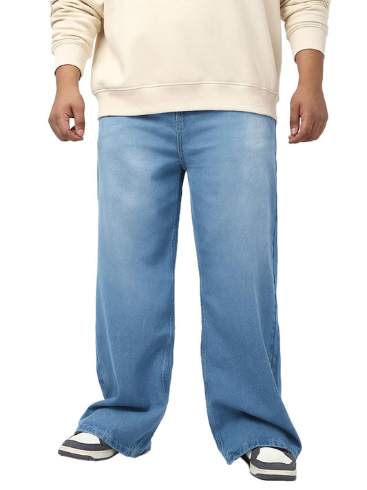 Bewakoof Mens Washed Wide Leg Cotton Plus Size Jeans_644739_Blue_38