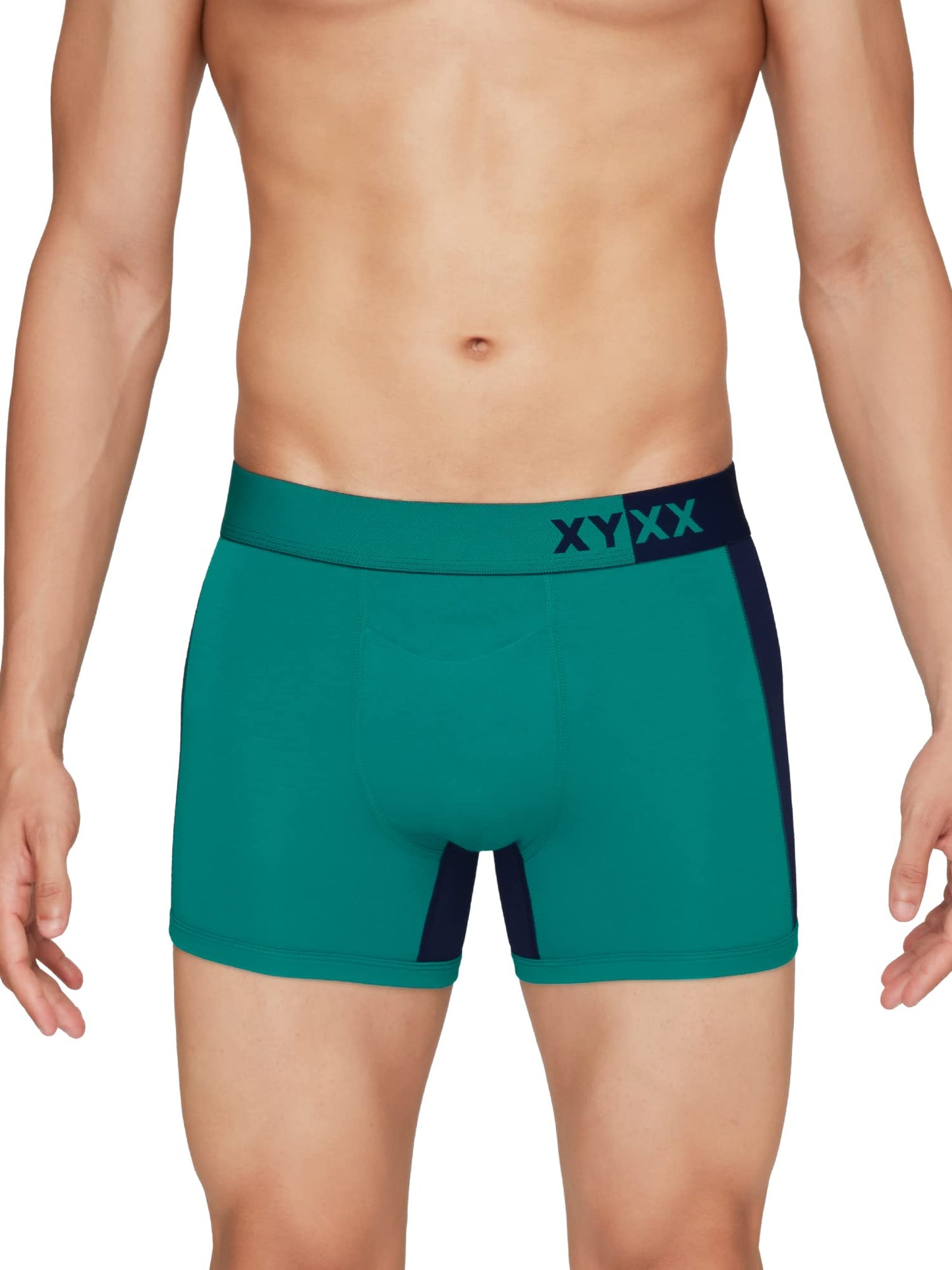 XYXX Mens Underwear Dualist IntelliSoft Antimicrobial Micro Modal Trunk Pack of 3 (Navigate & Black Iris;Brilliant Blue & Black
