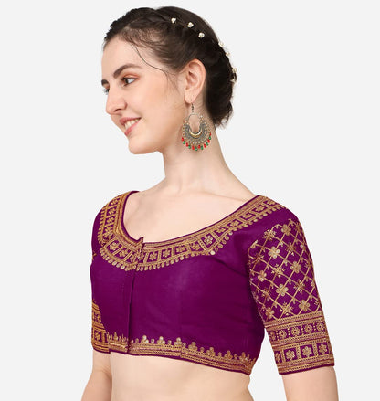 Pujia Mills WomenS Silk Embroidery Sequin Stone Work Readymade Saree Blouse