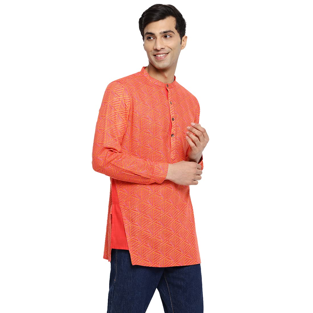 Fabindia MenS Cotton Printed Slim Kurta (103012701_Red