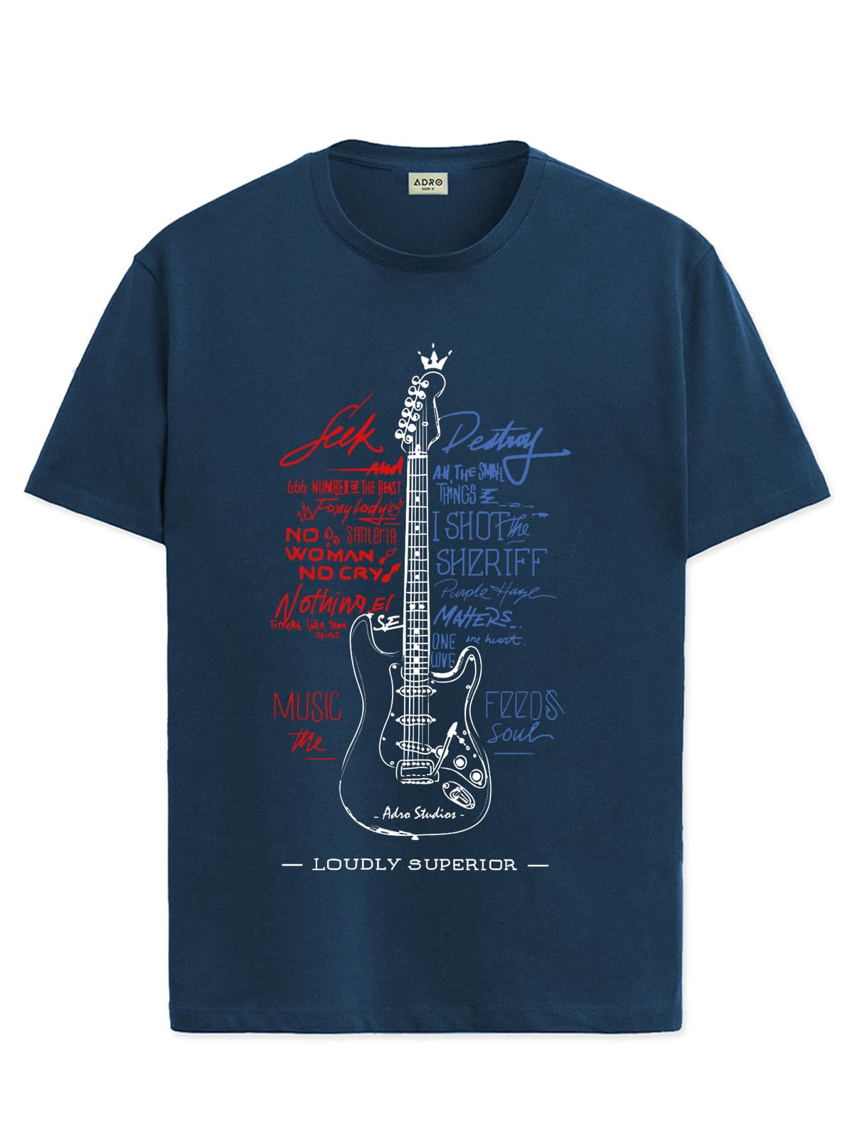 ADRO Guitar Design Printed T-Shirt for Men - 100% Cotton, Regular Fit, Soft Breathable Fabric | RN23-M-GTR-SB