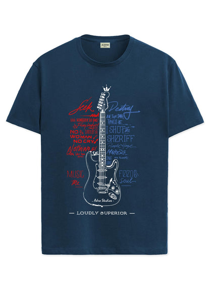 ADRO Guitar Design Printed T-Shirt for Men - 100% Cotton, Regular Fit, Soft Breathable Fabric | RN23-M-GTR-SB