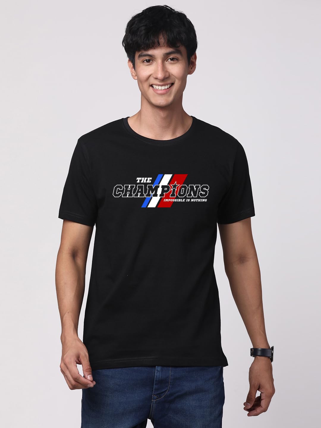 ADRO Men's Graphic Printed 100% Cotton T-Shirt - Regular Fit, Printed T-Shirts for Men (RN24-CMP-BL_Black)