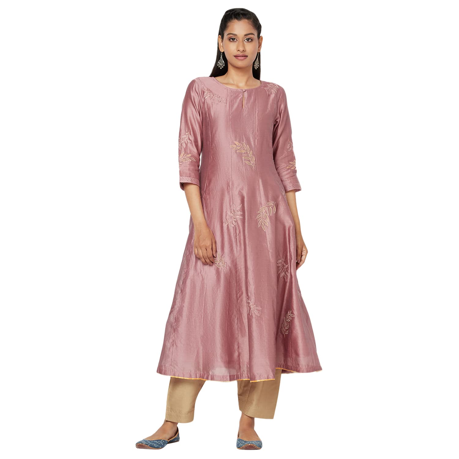 Fabindia WomenS Cotton Silk Embroidered Slim Kurta_Pink_S