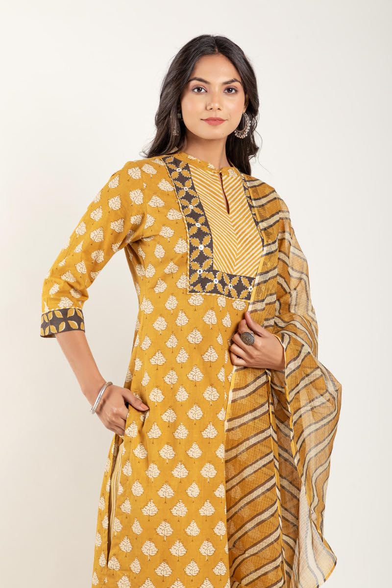 Lookmark WomenS Printed Cotton Blend Straight Kurta Afghani Pant Dupatta Set - Ethnic Elegance Embodied | Perfect Fusion Of Tra