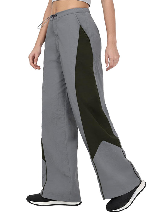 Bewakoof Womens Color Block Oversized Fit Nylon Parachute Pants_679397_Grey_M