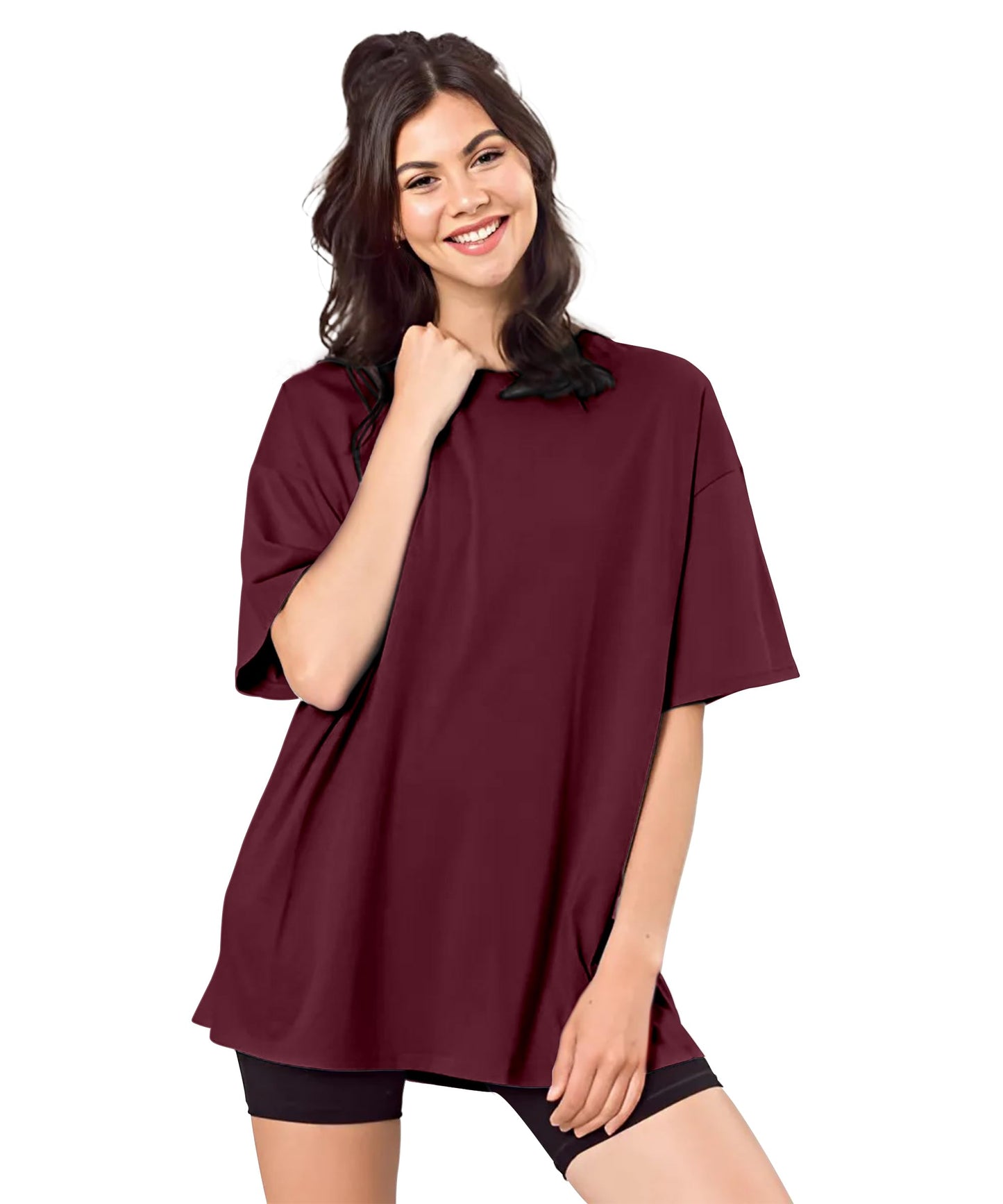 SHODOX Bio-Washed Anti Bacterial 100% Pure Cotton Womens Oversized Solid T-Shirt | Cozy Soft, Less Wrinkles Loose Fit, Drop Shou
