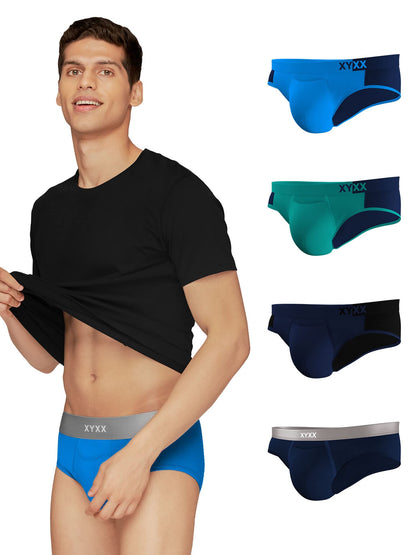 XYXX Mens Underwear Dualist IntelliSoft Antimicrobial Micro Modal Brief Pack of 5 (Brilliant Blue & Black Iris ; Black Iris & B