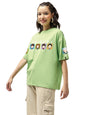 Bewakoof Official Friends Merchandise Womens Graphic Printed Oversized Half Sleeve Round Neck Cotton Jersey T-Shirt_625641_Gree