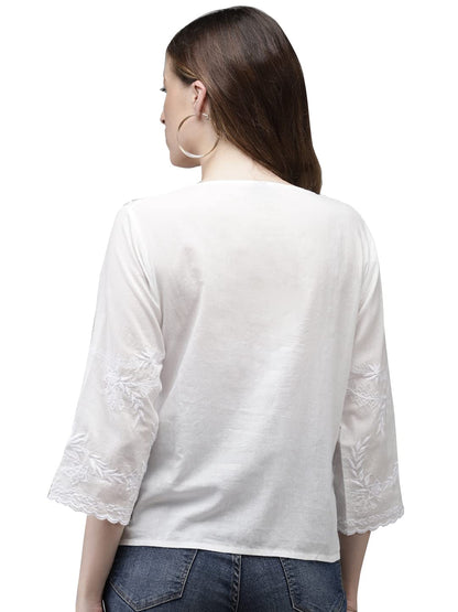 Ishin WomenS White Embroidered Crop Top