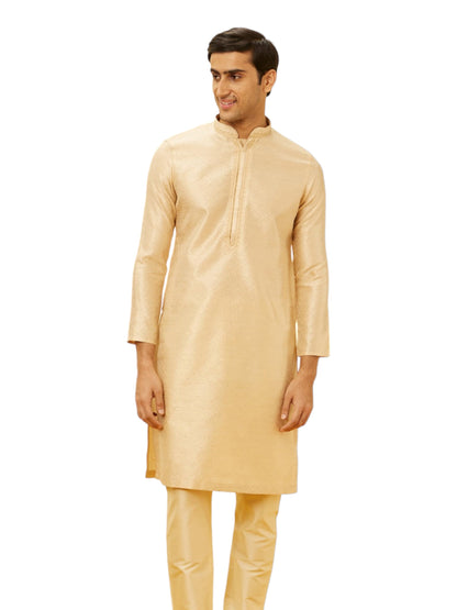 Manyavar Mens Beige Art Silk Kurta Pyjama Set