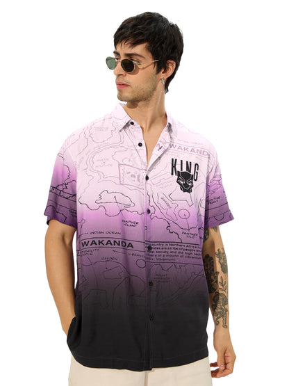 The Souled Store Official Black Panther: Map of Wakanda Men and Boys Short Sleeves Collared Neck Button Front All Over Printed V