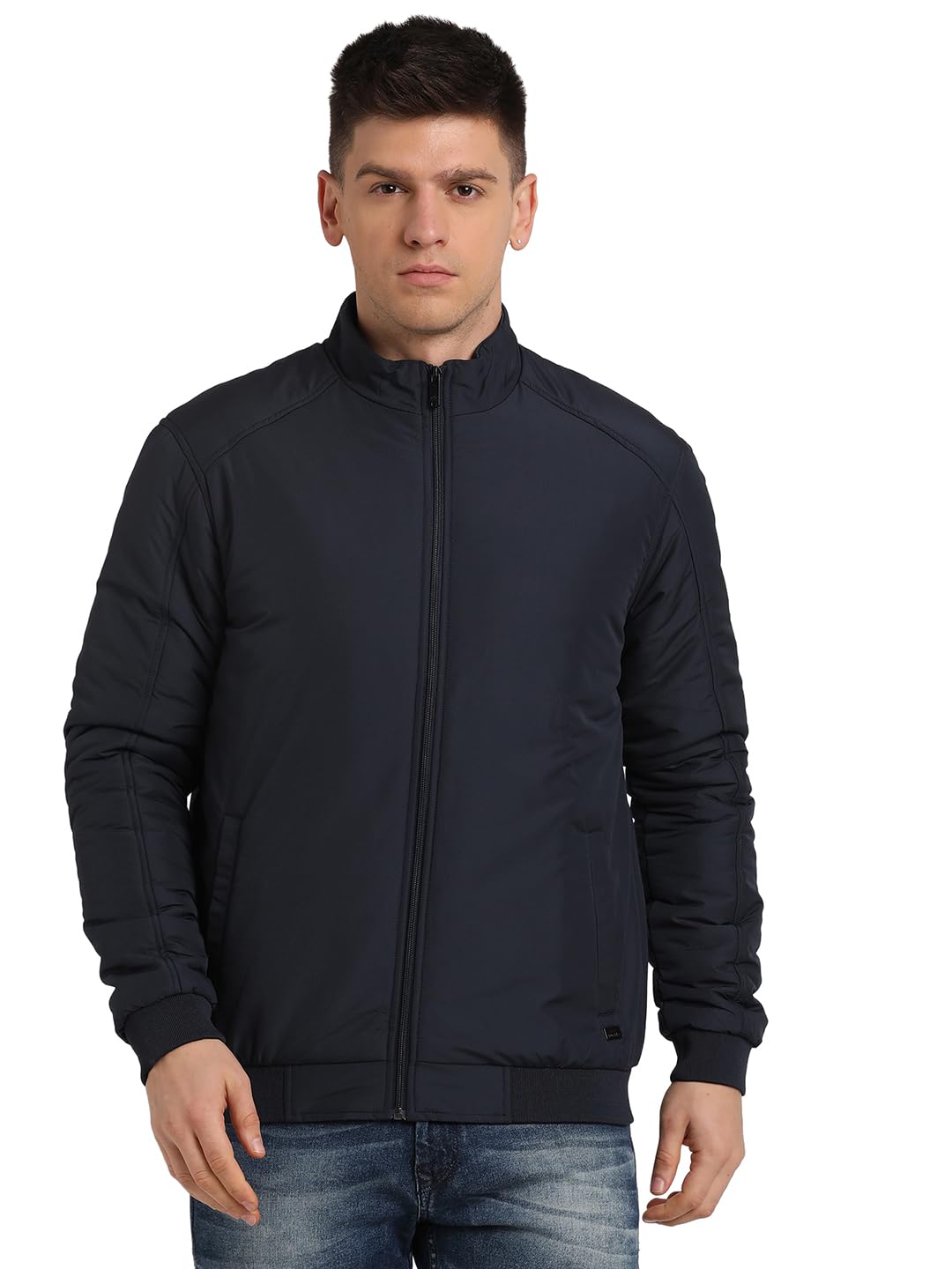 Turtle Men Polyester Solid Blue Zipper Windcheater Jacket
