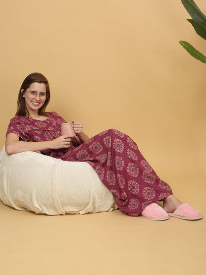 Sweet Dreams Women Printed Night Dress Rose
