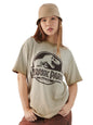 The Souled Store Official Jurassic Park: Logo Women and Girls Short Sleeves Round Neck Grey Graphic Printed Cotton Boyfriend T-S