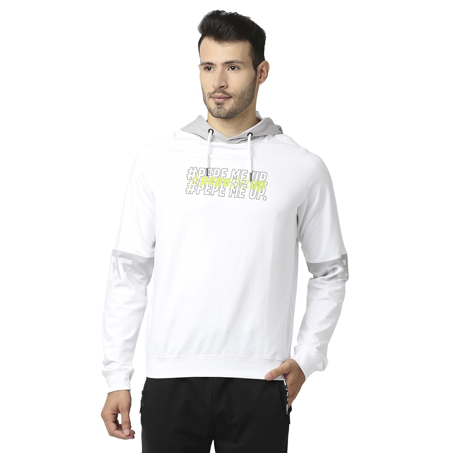 Pepe Jeans Mens Cotton Blend Hooded Neck Regular Lopez Placement Printed Sweatshirt, White,L