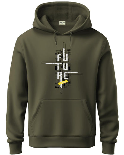 ADRO Men's Cotton Blend Neck Hooded Sweatshirt (H24-FTR-OL_Olive