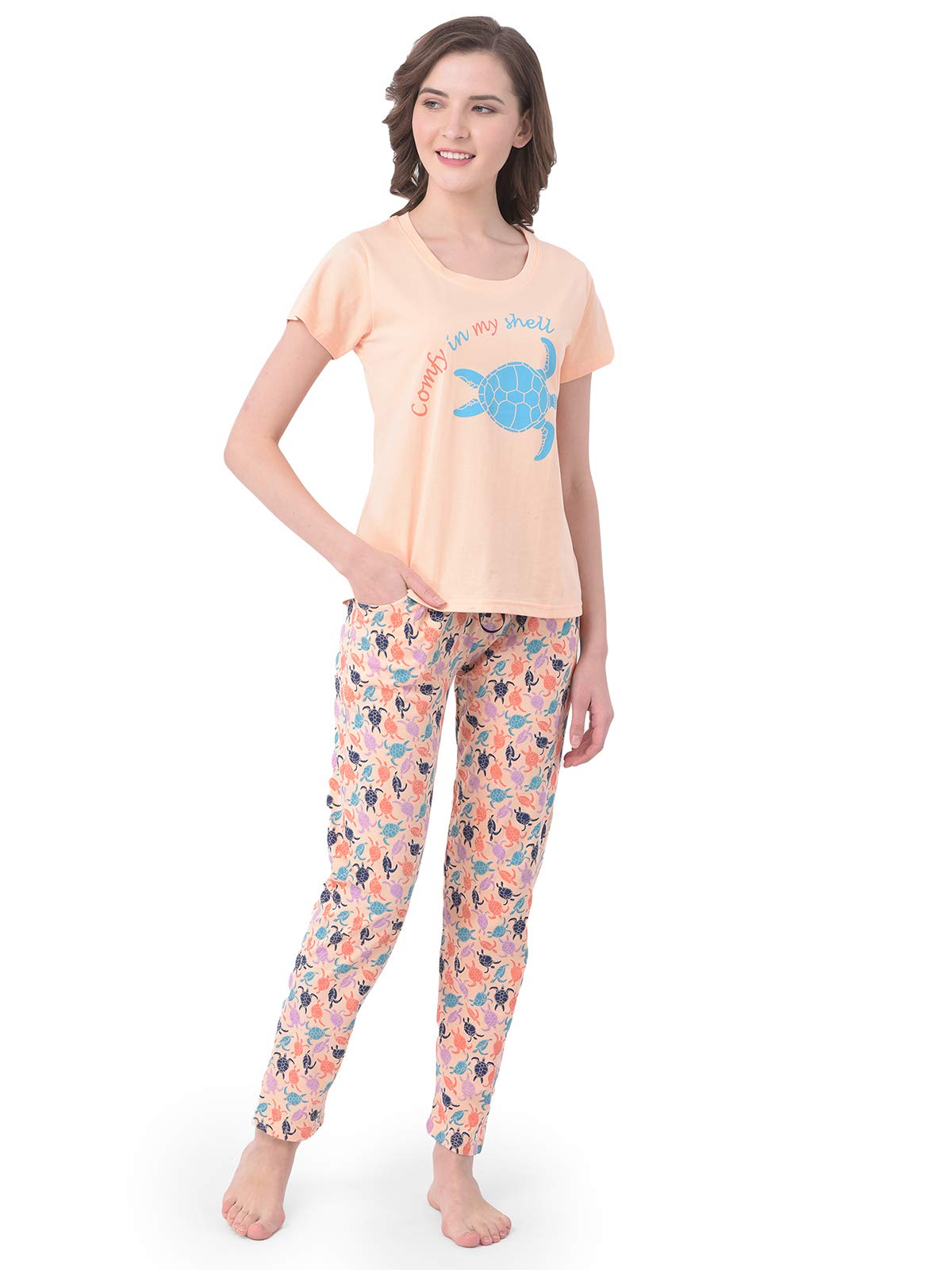 Clovia Women Cotton Graphic Pajama Set Pack of 2 (LS0413E16XL_Orange_XL)