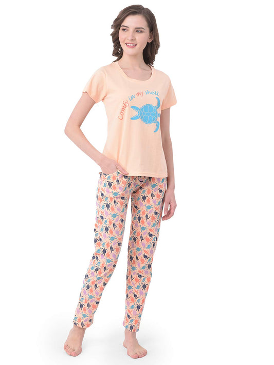 Clovia Women Cotton Graphic Pajama Set Pack of 2 (LS0413E16XL_Orange_XL)