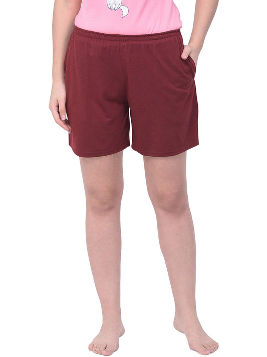 Clovia Womens Cotton Rich Solid Boxer Shorts (LB0145A09_Maroon_M)