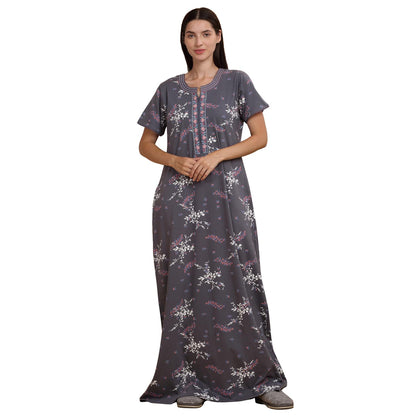 Sweet Dreams Women Printed Night Dress Dark Grey