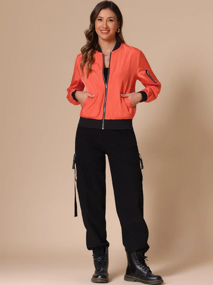 TAGAS Womens Solid Bomber Jacket  Lightweight Zip-Up Stylish Casual Wear  Full Sleeve Windcheater for Girls & Women