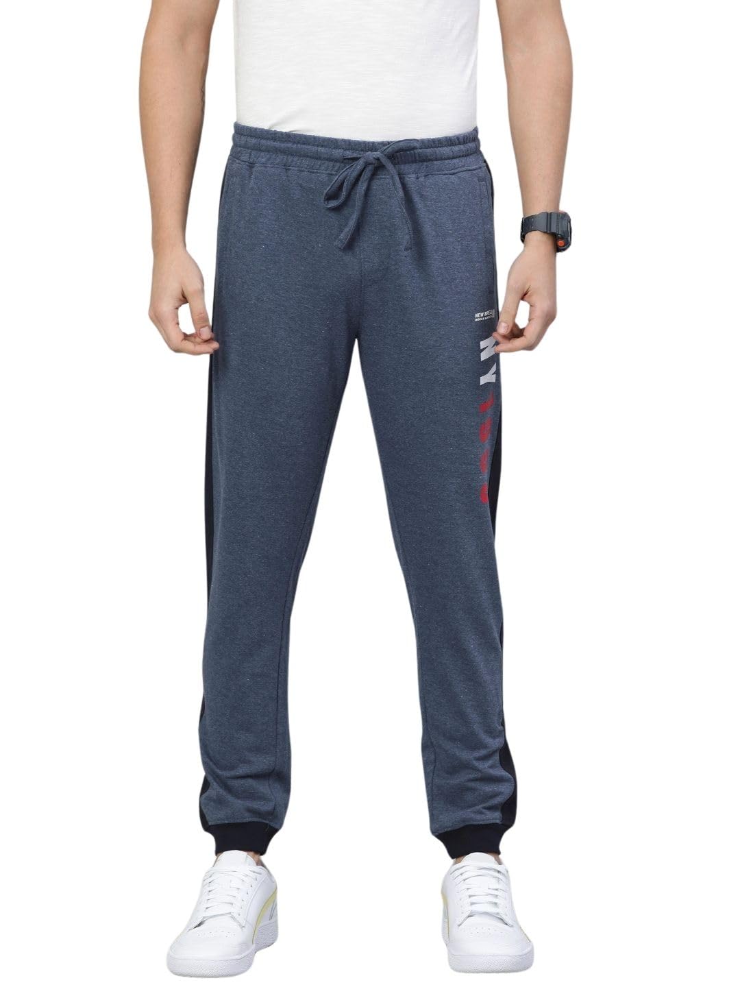 The Indian Garage Co Men Slim Fit Solid Mid-Rise Knitted Joggers Navy Blue