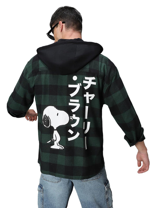 Bewakoof Official Peanuts Merchandise Mens Checked Oversized Fit Shirt_604439_Green_XL