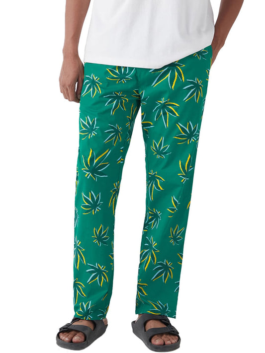 Bewakoof Mens All Over Printed Regular Fit 100% Poplin Cotton Pyjamas_642180_Green_S