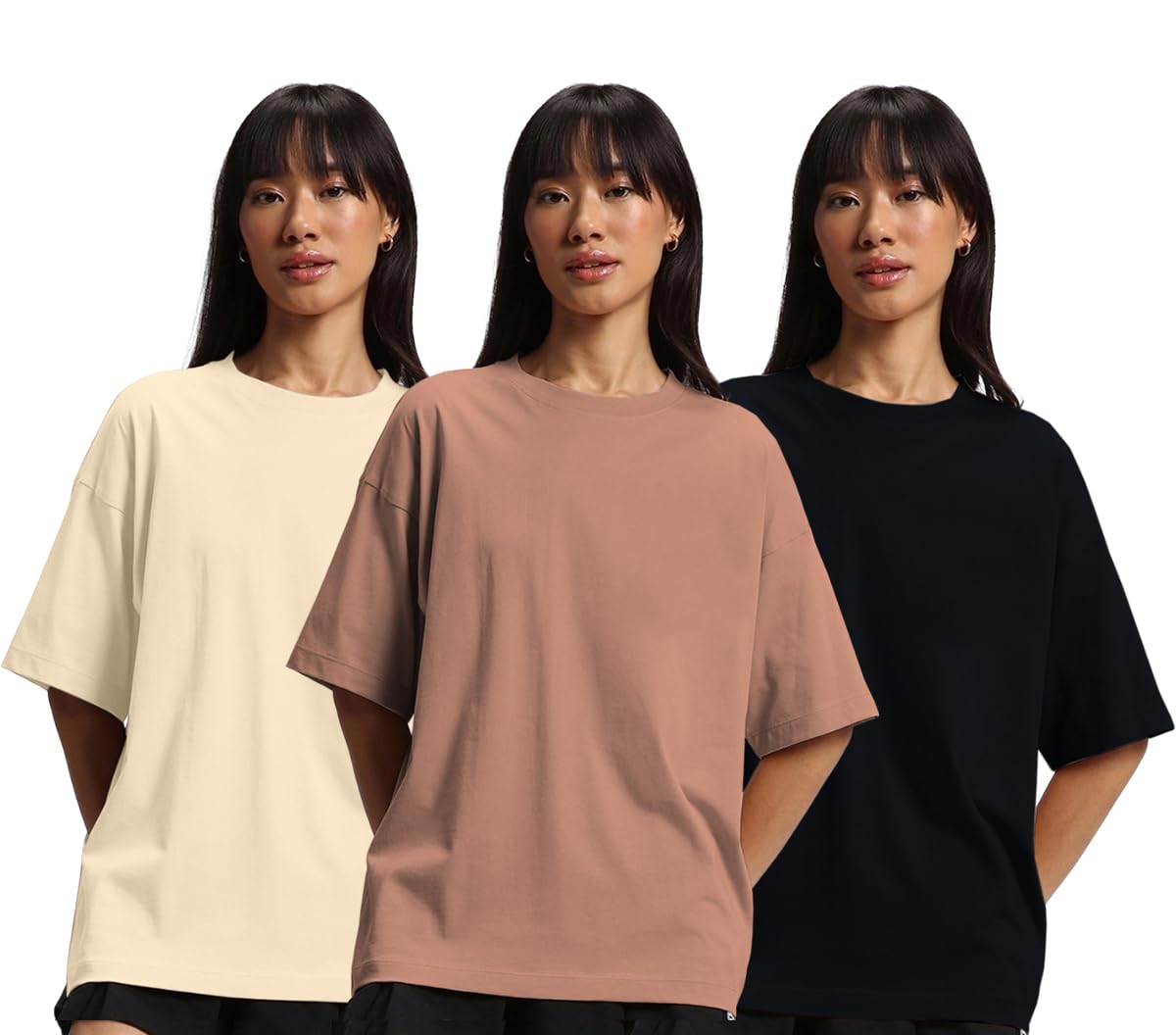 JUNEBERRY Pure Cotton Drop Shoulder Oversized Baggy Fit Half Sleeve Plain Solid Round Neck Multicolor T-Shirt for Women & Girls