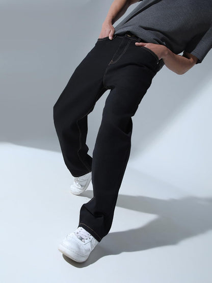Hubberholme Men Black Cotton Relaxed Fit Mid-Rise Jeans