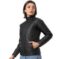 Campus Sutra Women Black Puffer Regular Fit Bomber Jacket For Winter Wear | Standing Collar | Full Sleeve | Zipper | Casual Jack