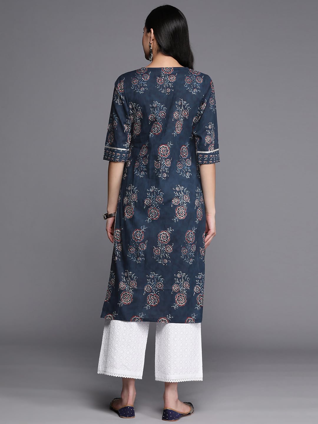 Libas WomenS Cotton Printed Straight Kurta (26190_Blue