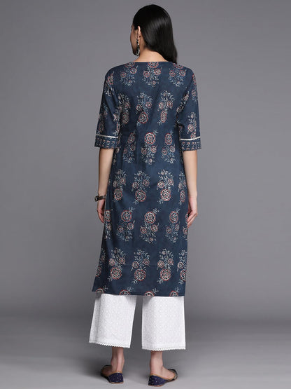 Libas WomenS Cotton Printed Straight Kurta (26190_Blue